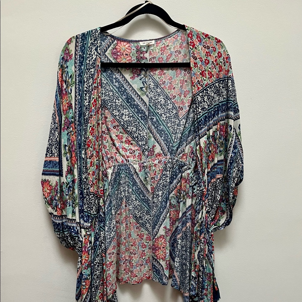 Mixed florals kimono wrap / swim coverup